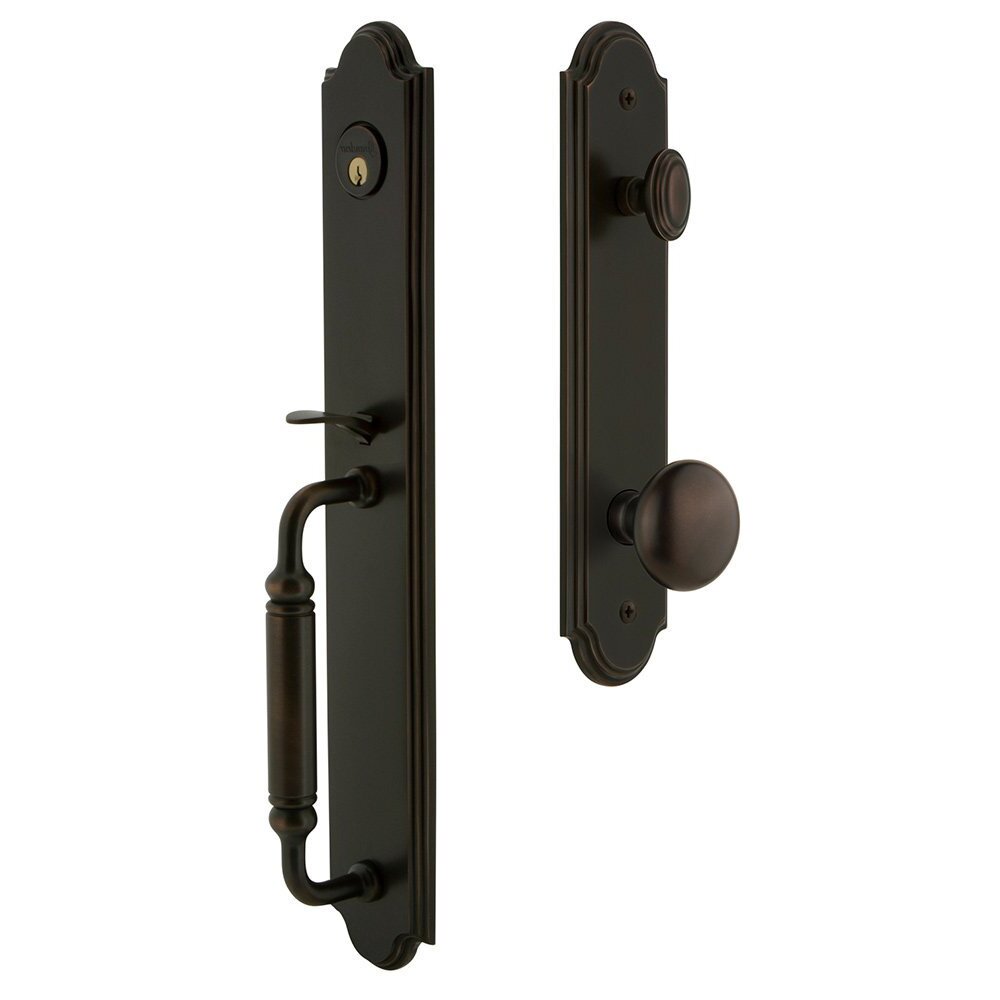 Arc One-Piece Handleset with C Grip and Fifth Avenue Knob in Timeless Bronze