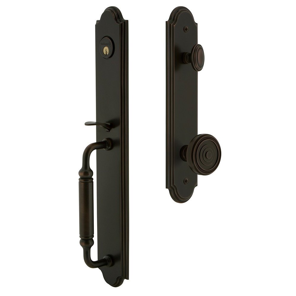 Arc One-Piece Handleset with C Grip and Soleil Knob in Timeless Bronze