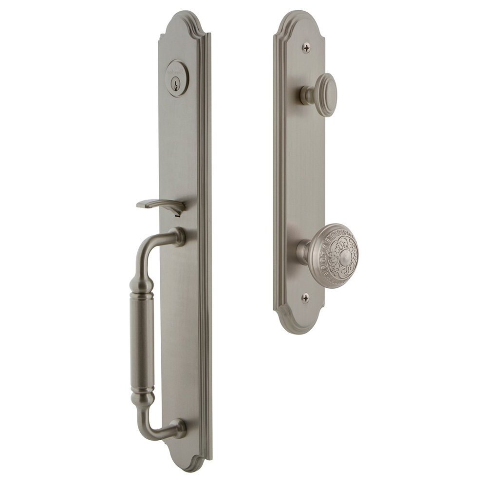 Arc One-Piece Handleset with C Grip and Windsor Knob in Satin Nickel