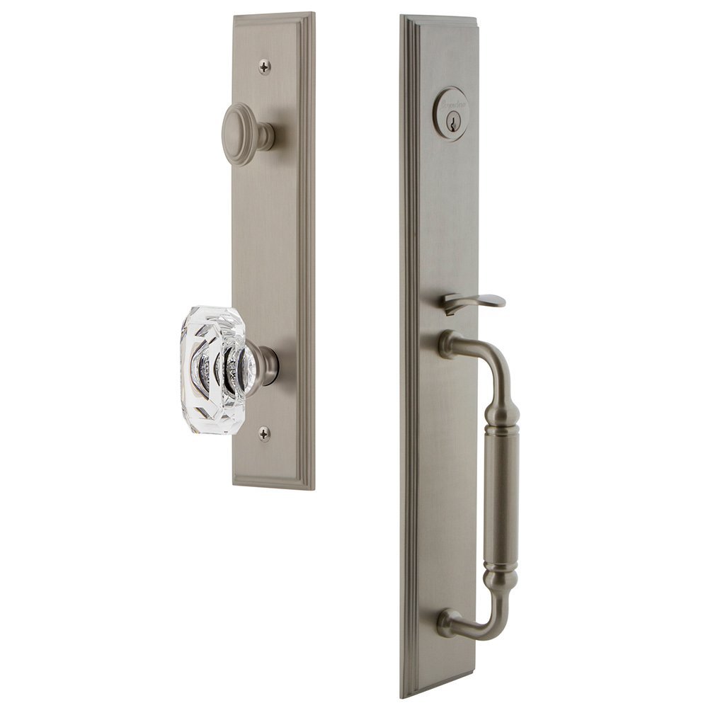 One-Piece Handleset with C Grip and Baguette Clear Crystal Knob in Satin Nickel