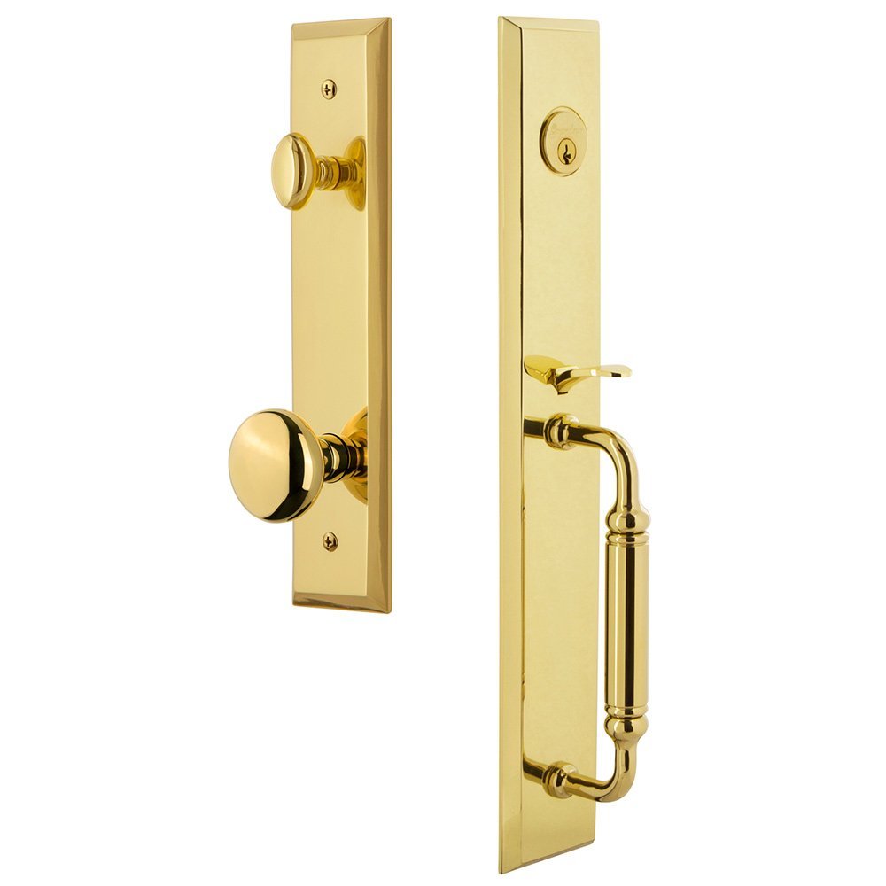 One-Piece Handleset with C Grip and Knob in Lifetime Brass