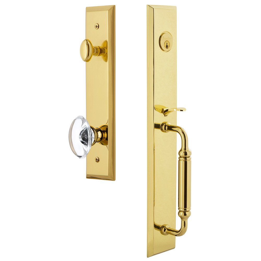 One-Piece Handleset with C Grip and Provence Knob in Lifetime Brass