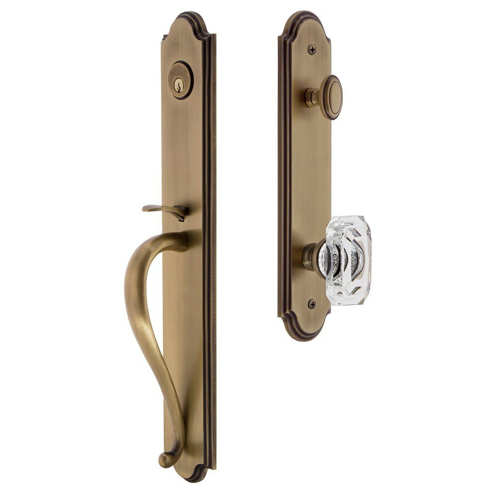 Arc One-Piece Handleset with S Grip and Baguette Clear Crystal Knob in Vintage Brass