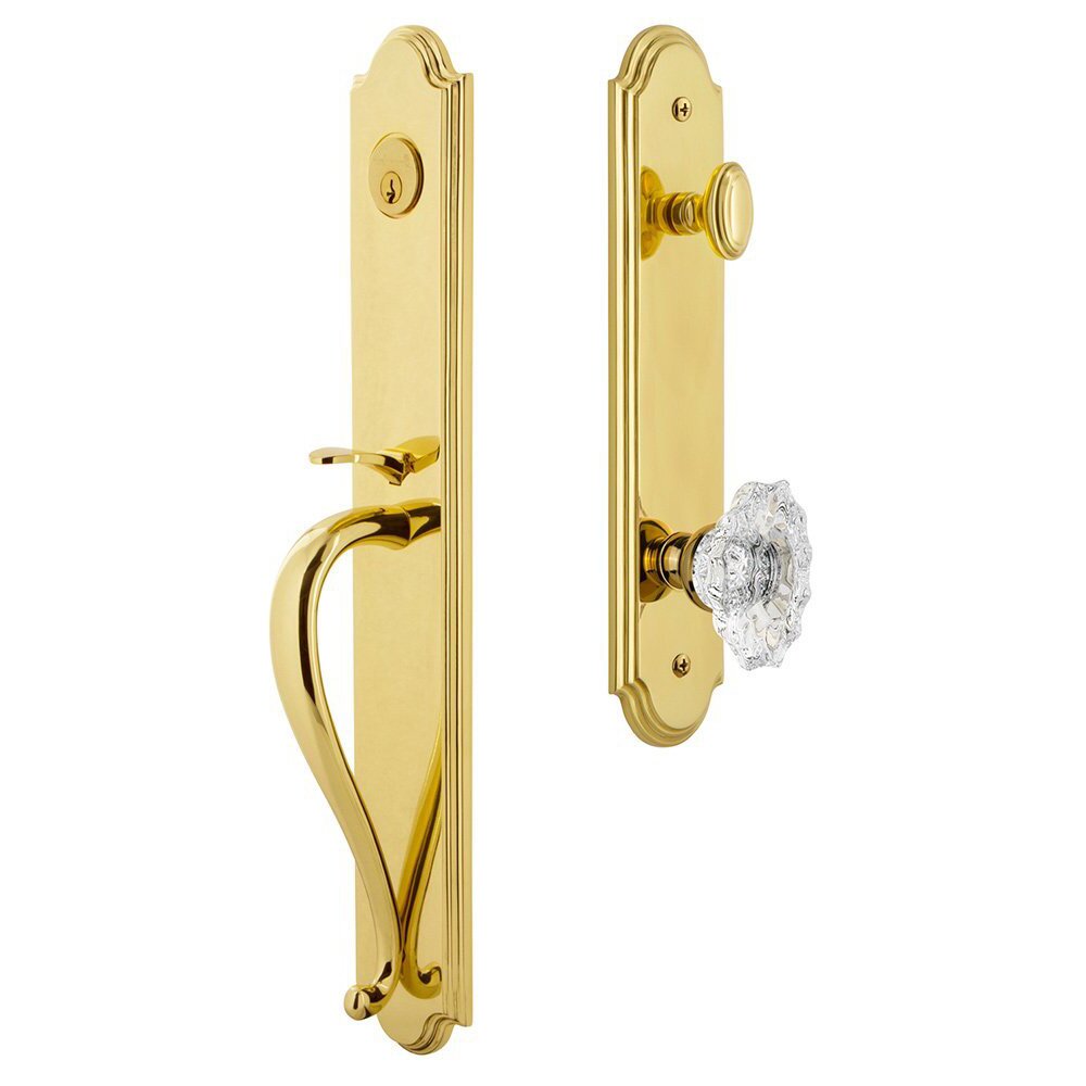 Arc One-Piece Handleset with S Grip and Biarritz Knob in Lifetime Brass