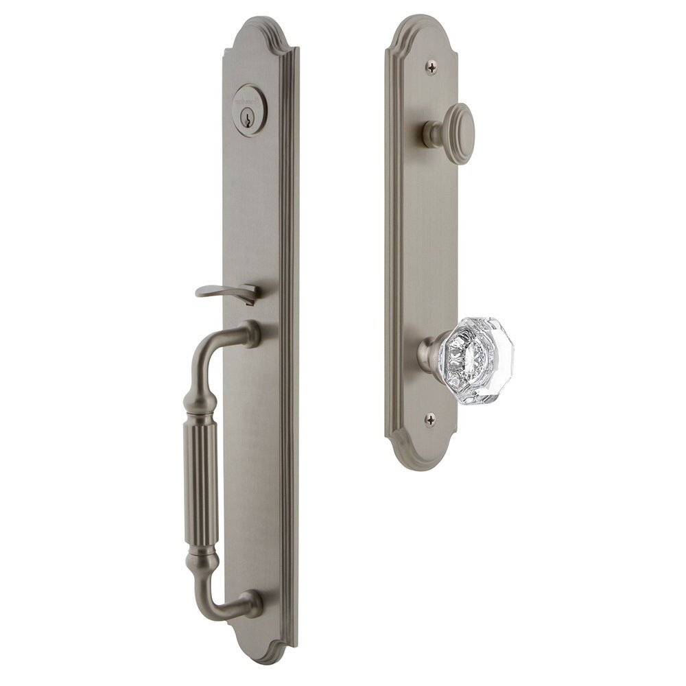 Arc One-Piece Handleset with F Grip and Chambord Knob in Satin Nickel