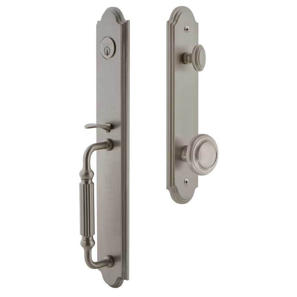 Arc One-Piece Handleset with F Grip and Circulaire Knob in Satin Nickel