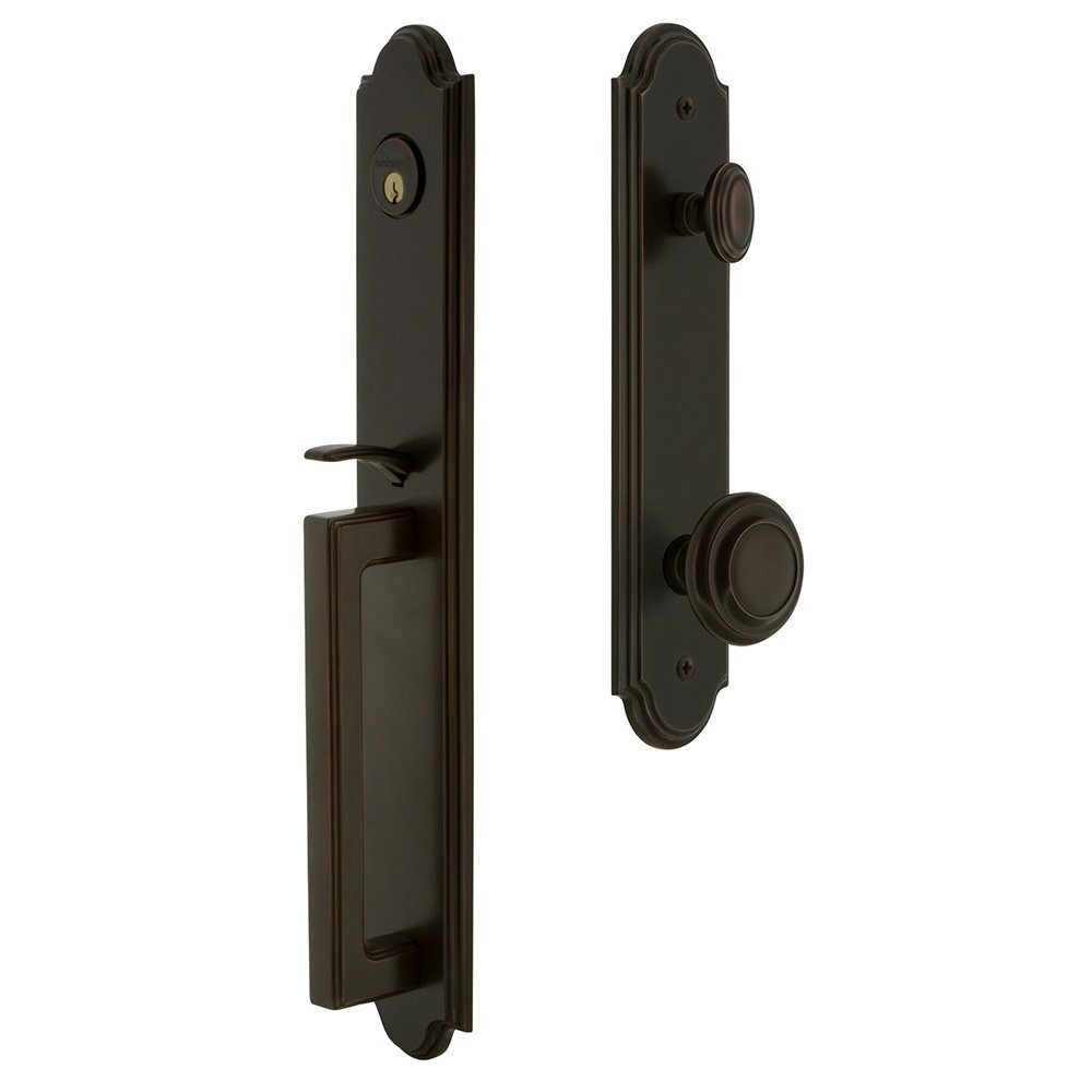 Arc One-Piece Handleset with D Grip and Circulaire Knob in Timeless Bronze