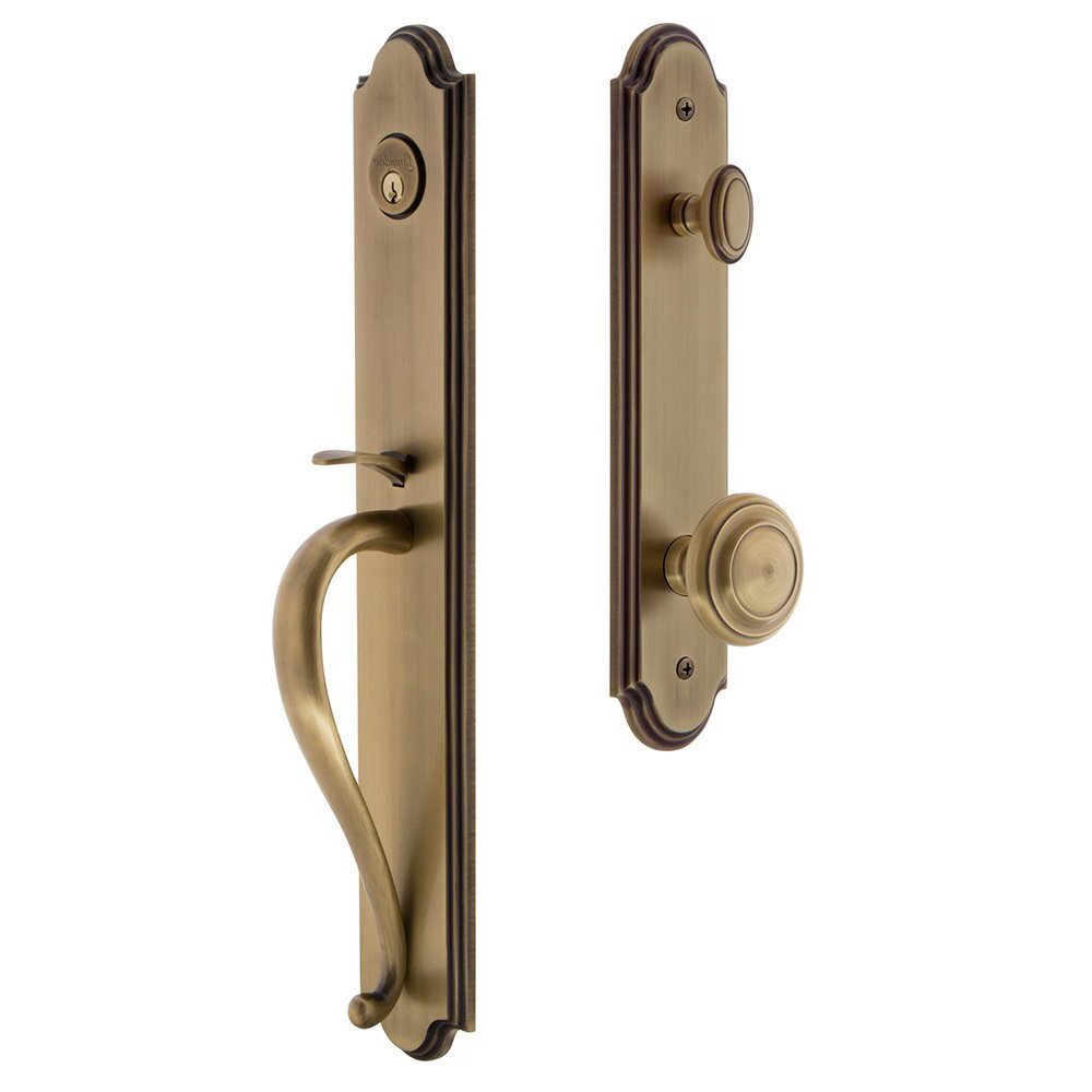 Arc One-Piece Handleset with S Grip and Circulaire Knob in Vintage Brass