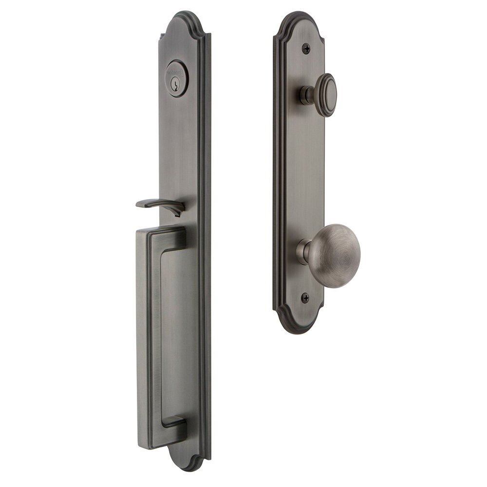 Arc One-Piece Handleset with D Grip and Fifth Avenue Knob in Antique Pewter