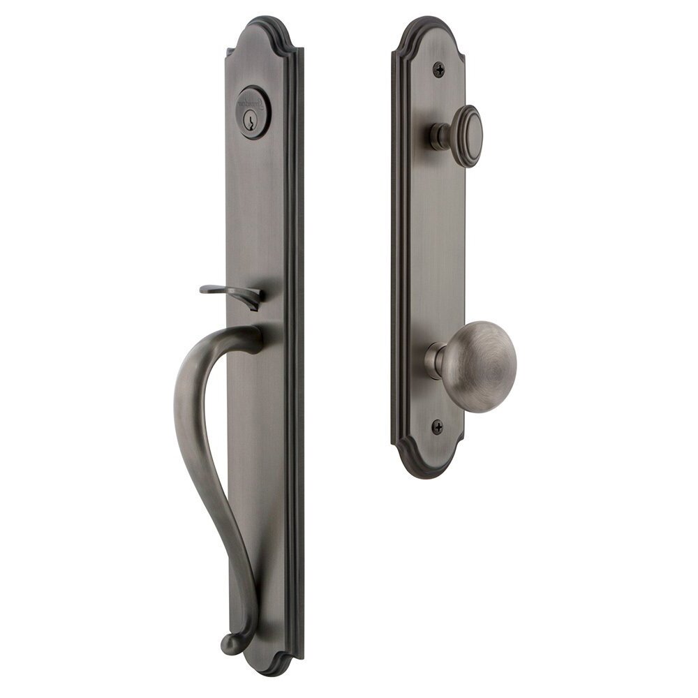 Arc One-Piece Handleset with S Grip and Fifth Avenue Knob in Antique Pewter