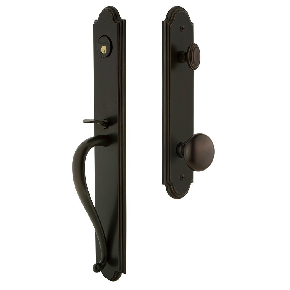 Arc One-Piece Handleset with S Grip and Fifth Avenue Knob in Timeless Bronze