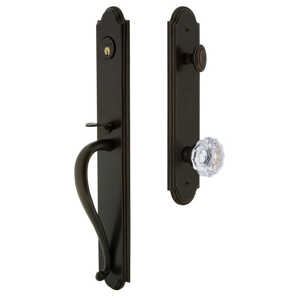 Arc One-Piece Handleset with S Grip and Fontainebleau Knob in Timeless Bronze