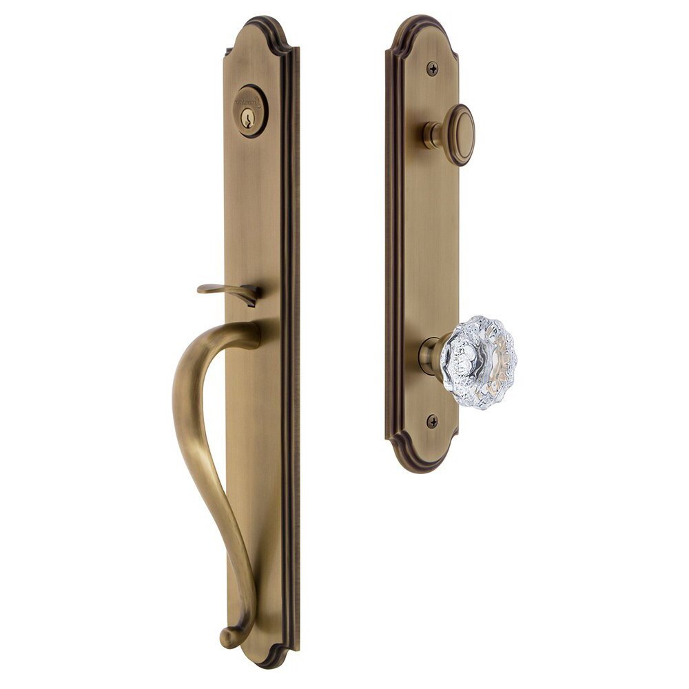 Arc One-Piece Handleset with S Grip and Fontainebleau Knob in Vintage Brass