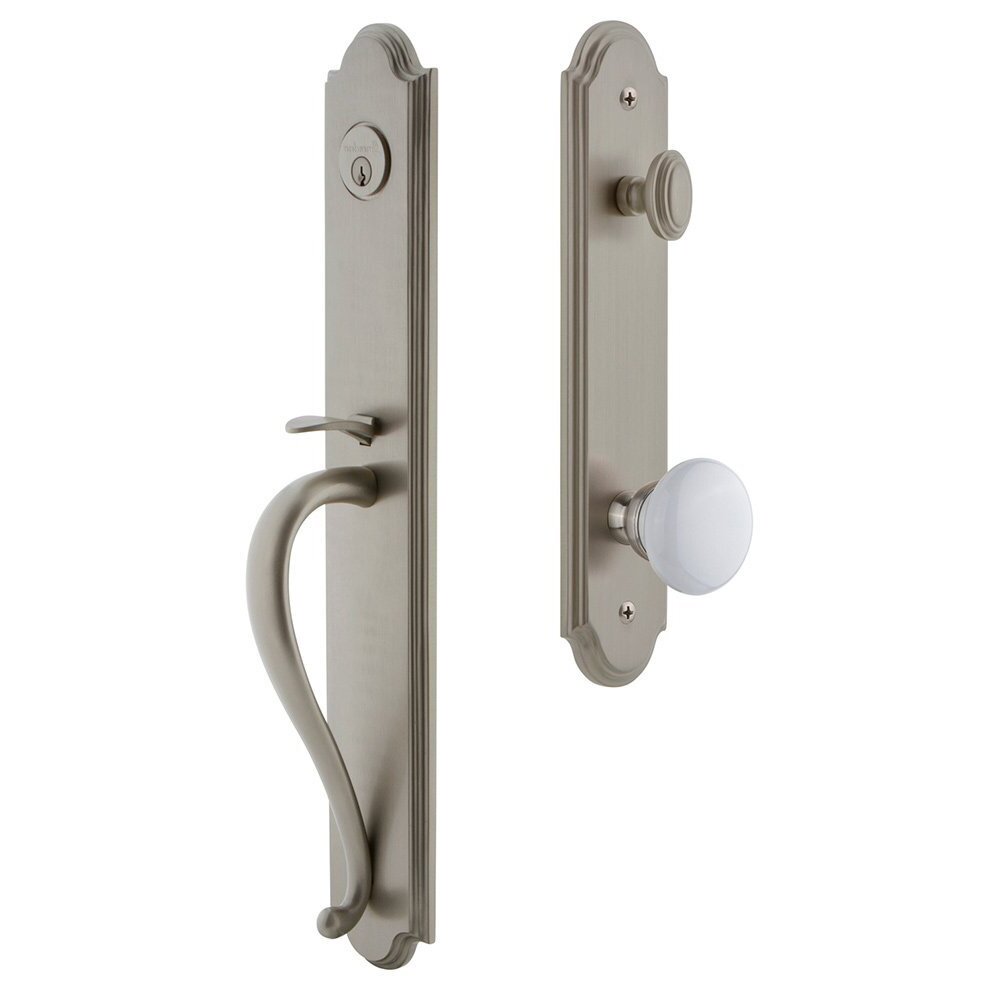 Arc One-Piece Handleset with S Grip and Hyde Park Knob in Satin Nickel