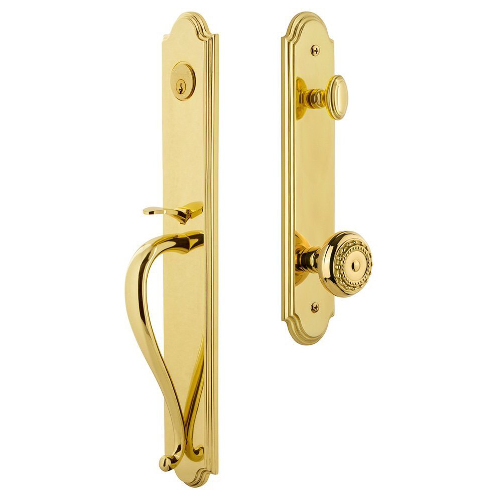 Arc One-Piece Handleset with S Grip and Parthenon Knob in Lifetime Brass