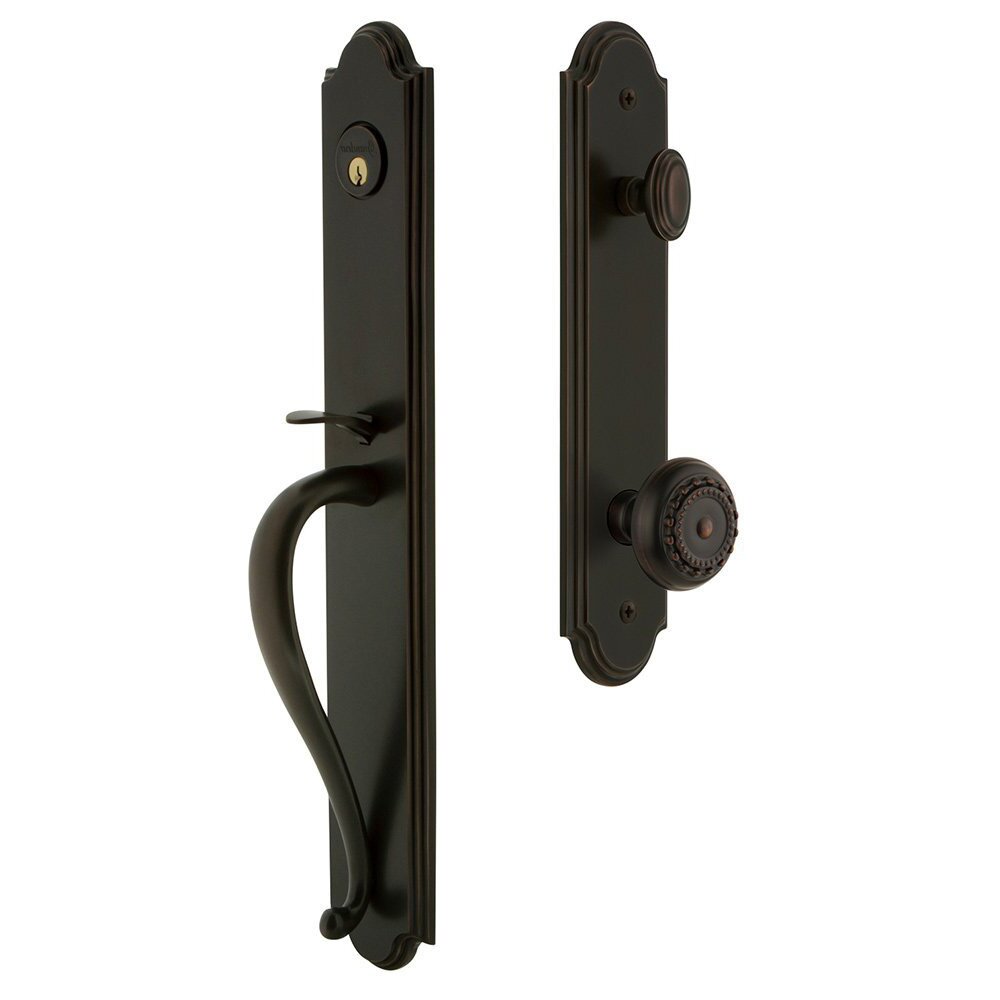 Arc One-Piece Handleset with S Grip and Parthenon Knob in Timeless Bronze