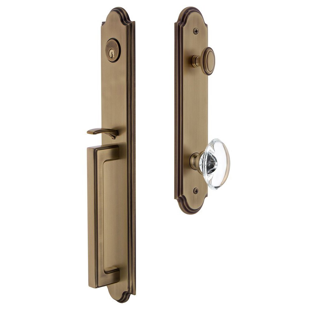 Arc One-Piece Handleset with D Grip and Provence Knob in Vintage Brass