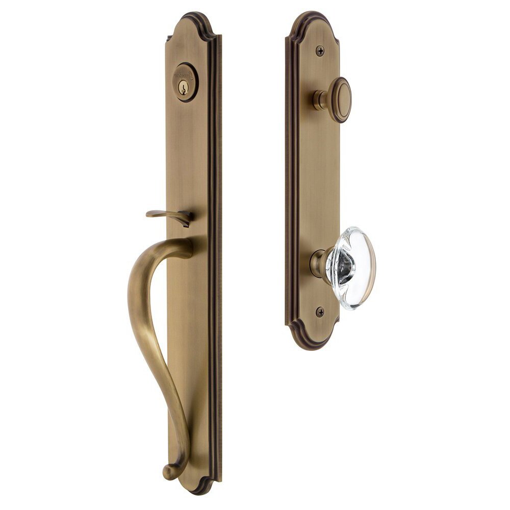 Arc One-Piece Handleset with S Grip and Provence Knob in Vintage Brass