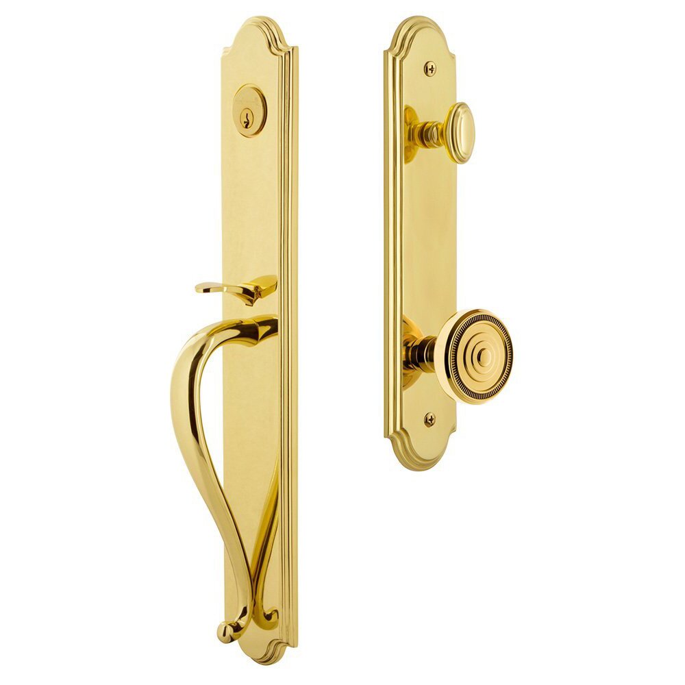 Arc One-Piece Handleset with S Grip and Soleil Knob in Lifetime Brass