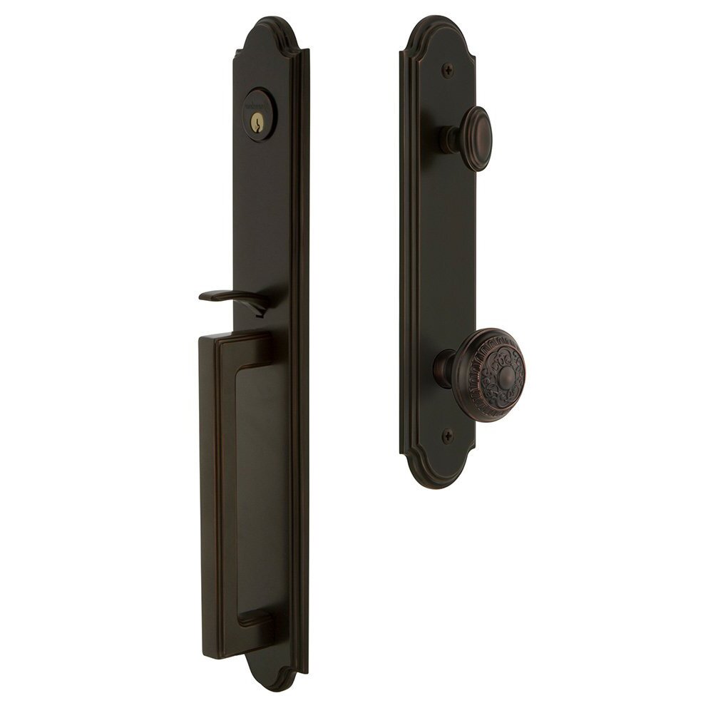Arc One-Piece Handleset with D Grip and Windsor Knob in Timeless Bronze