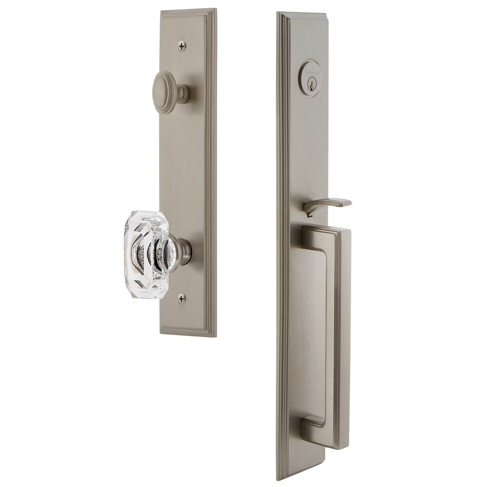 One-Piece Handleset with D Grip and Baguette Clear Crystal Knob in Satin Nickel