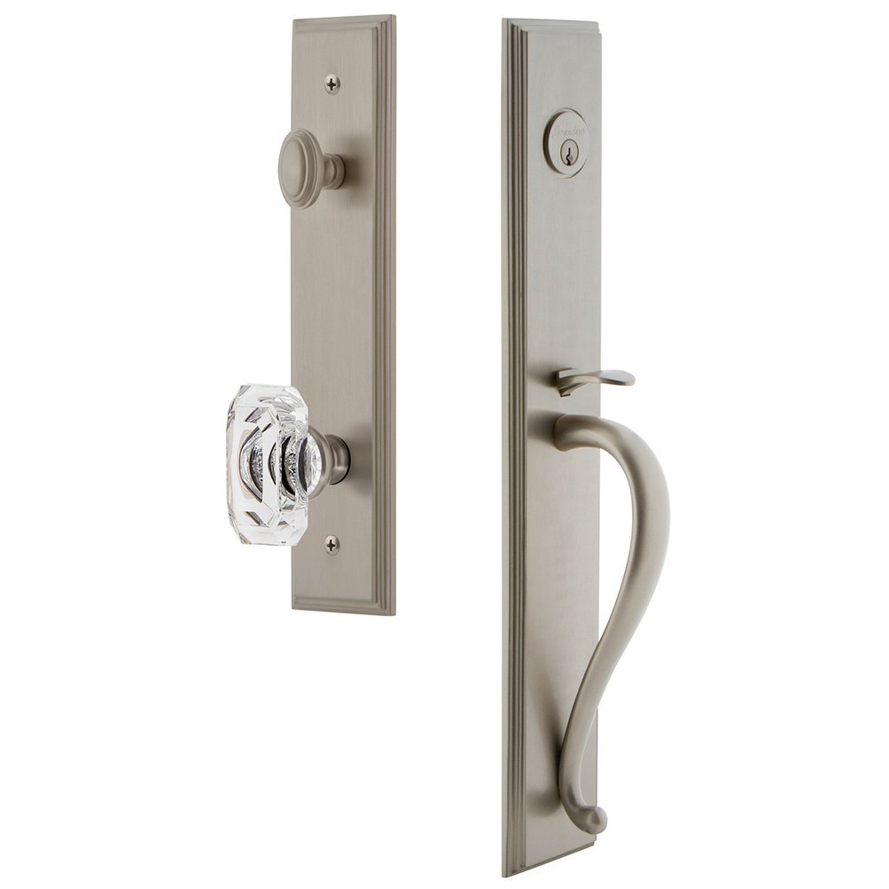 One-Piece Handleset with S Grip and Baguette Clear Crystal Knob in Satin Nickel