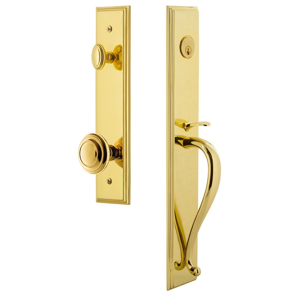 One-Piece Handleset with S Grip and Circulaire Knob in Lifetime Brass