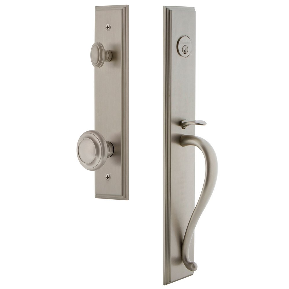 One-Piece Handleset with S Grip and Circulaire Knob in Satin Nickel