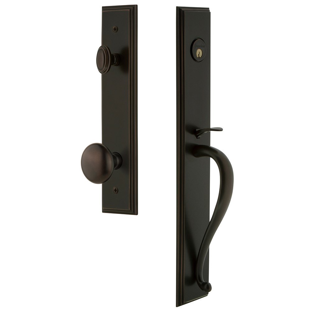One-Piece Handleset with S Grip and Fifth Avenue Knob in Timeless Bronze