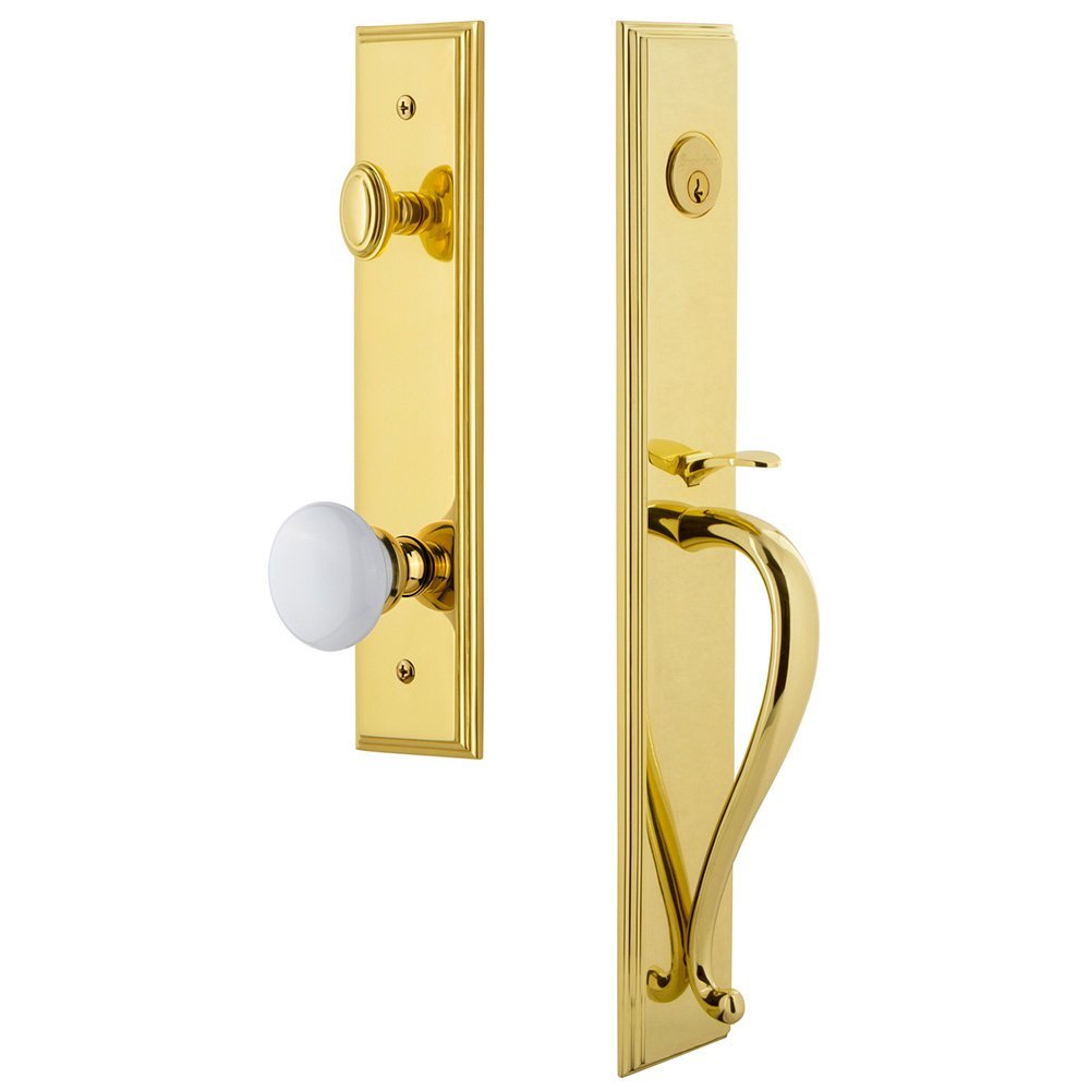 One-Piece Handleset with S Grip and Hyde Park Knob in Lifetime Brass