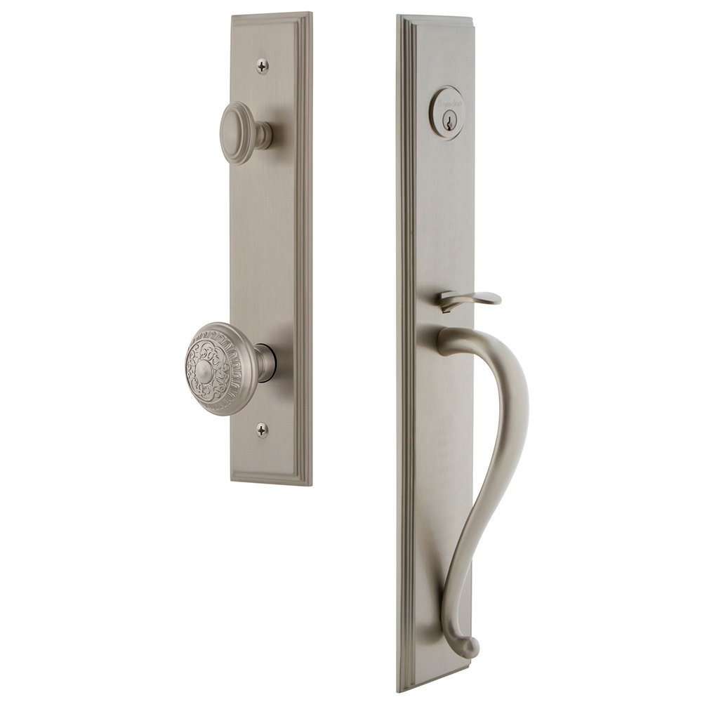 One-Piece Handleset with S Grip and Windsor Knob in Satin Nickel