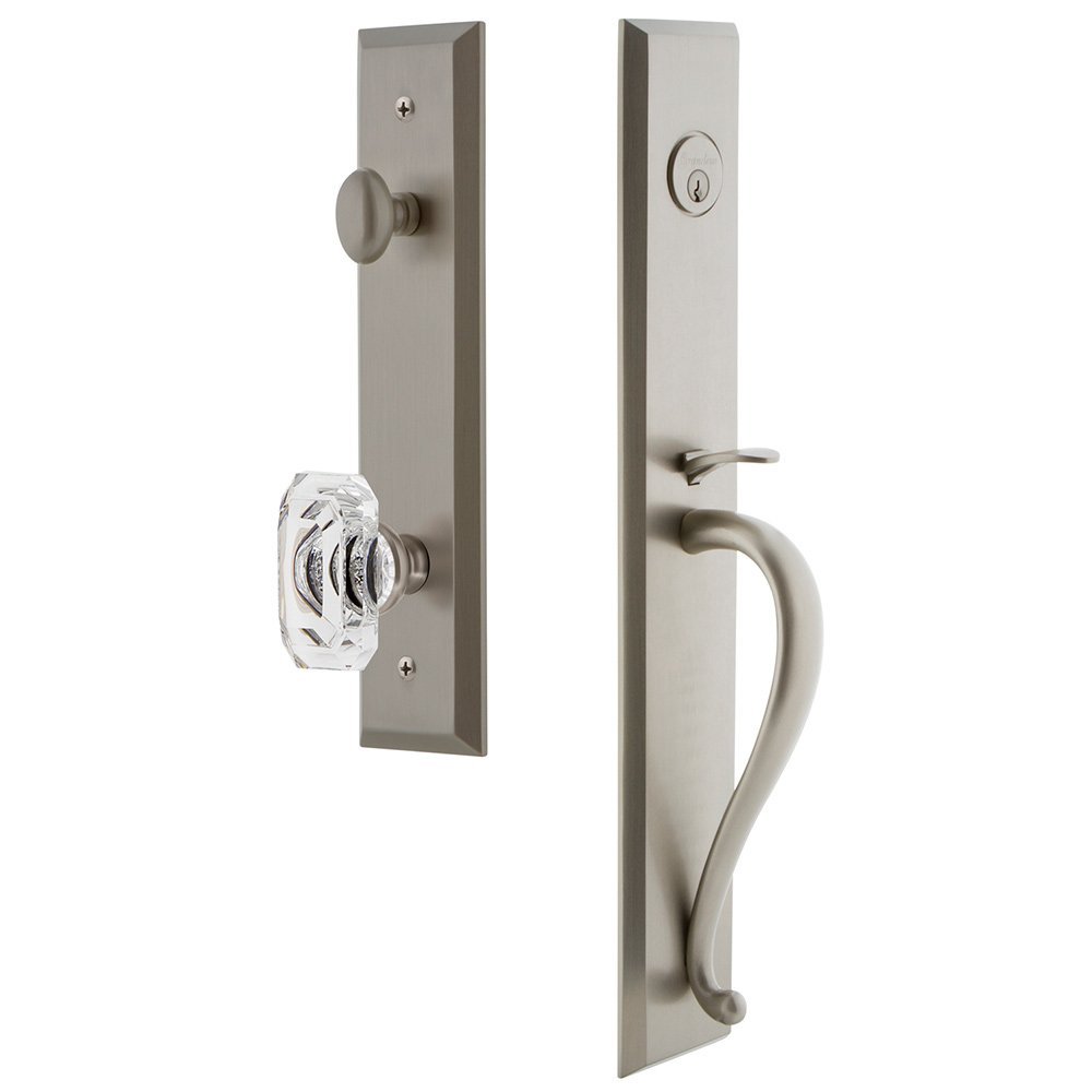 One-Piece Handleset with S Grip and Baguette Clear Crystal Knob in Satin Nickel