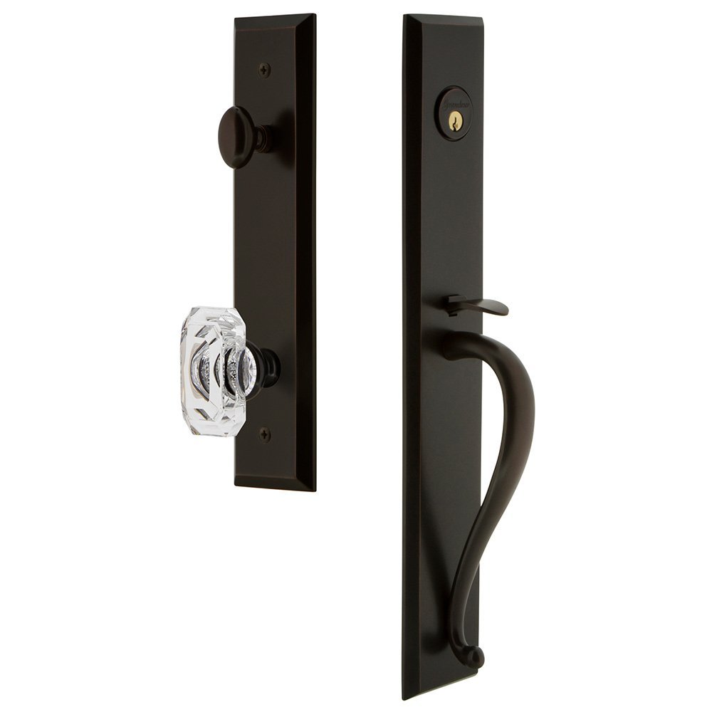 One-Piece Handleset with S Grip and Baguette Clear Crystal Knob in Timeless Bronze