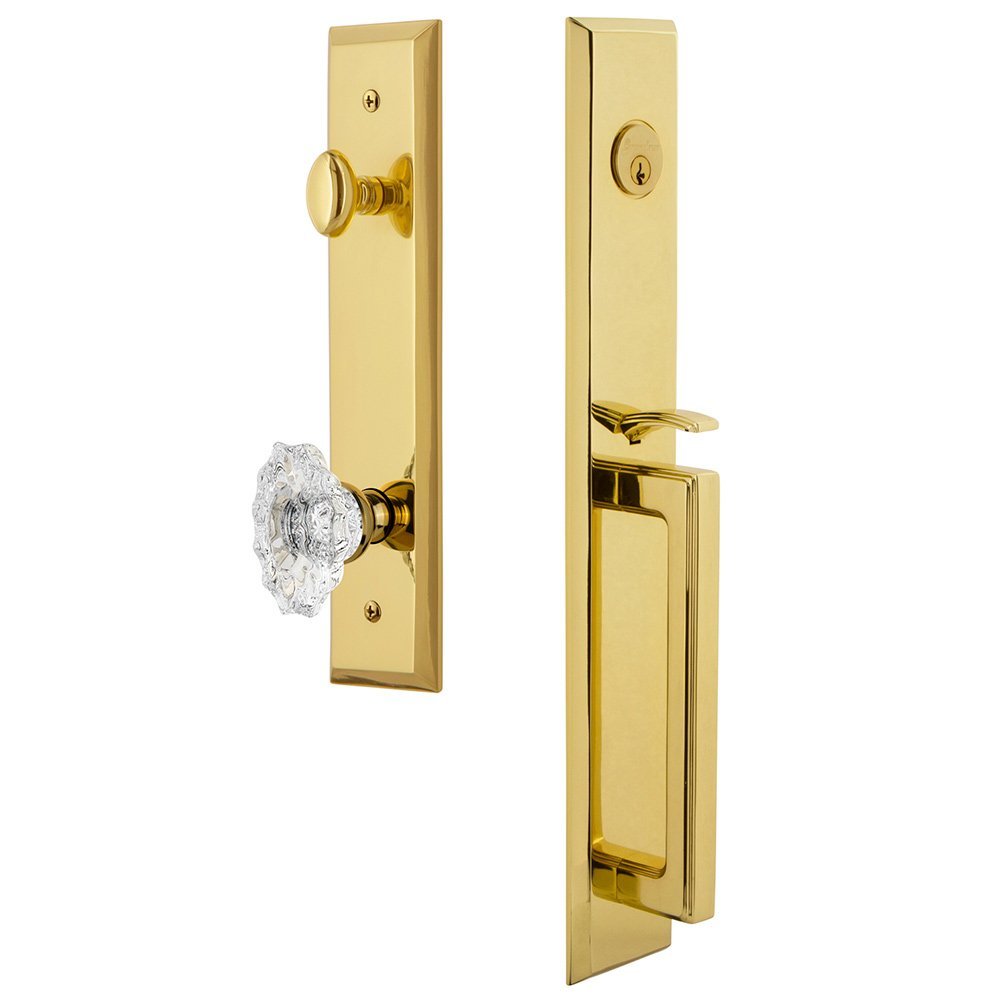 One-Piece Handleset with D Grip and Biarritz Knob in Lifetime Brass
