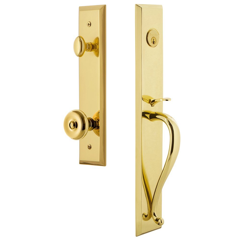 One-Piece Handleset with S Grip and Bouton Knob in Lifetime Brass