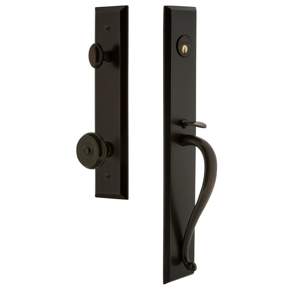 One-Piece Handleset with S Grip and Bouton Knob in Timeless Bronze
