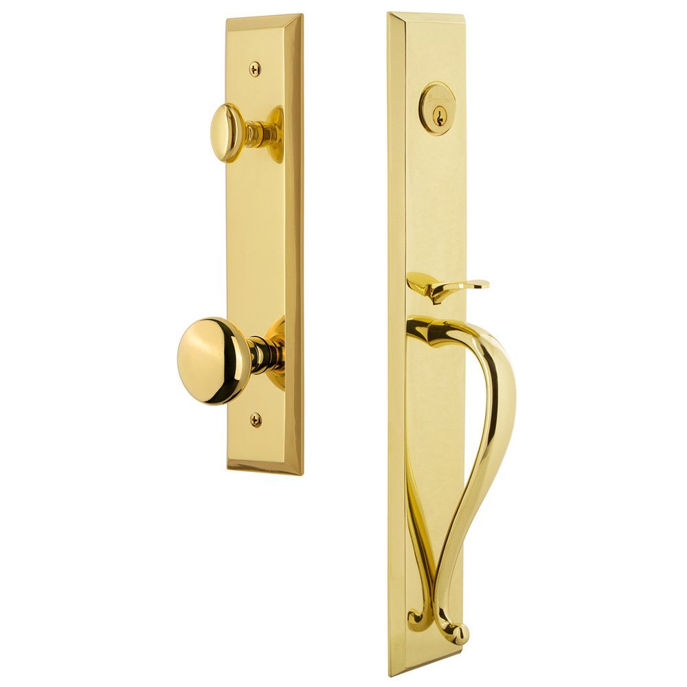 One-Piece Handleset with S Grip and Knob in Lifetime Brass