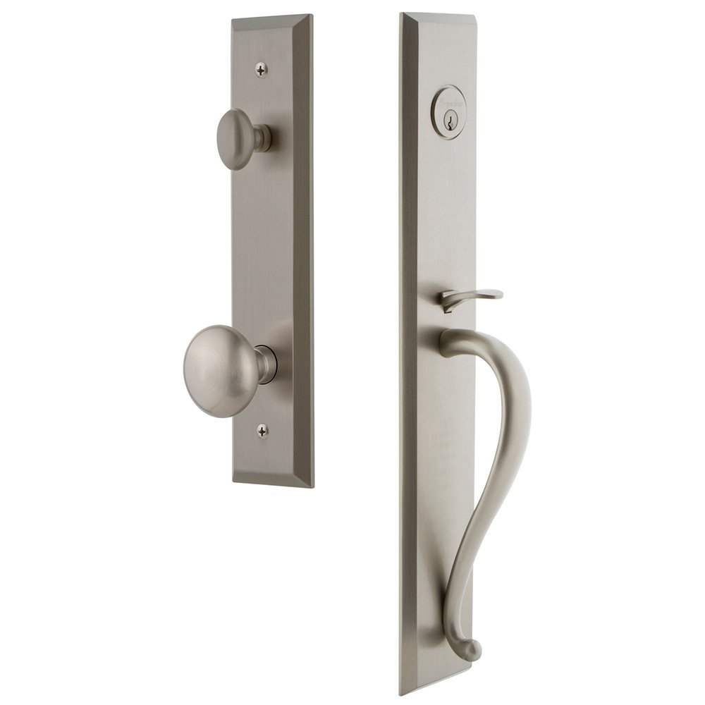 One-Piece Handleset with S Grip and Knob in Satin Nickel