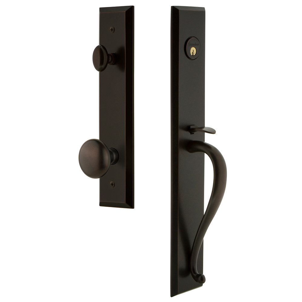 One-Piece Handleset with S Grip and Knob in Timeless Bronze