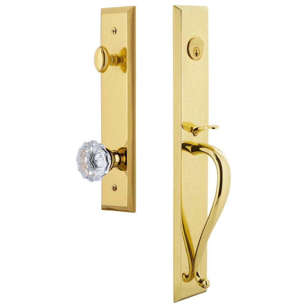 One-Piece Handleset with S Grip and Fontainebleau Knob in Lifetime Brass