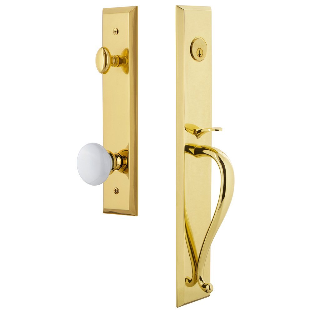 One-Piece Handleset with S Grip and Hyde Park Knob in Lifetime Brass