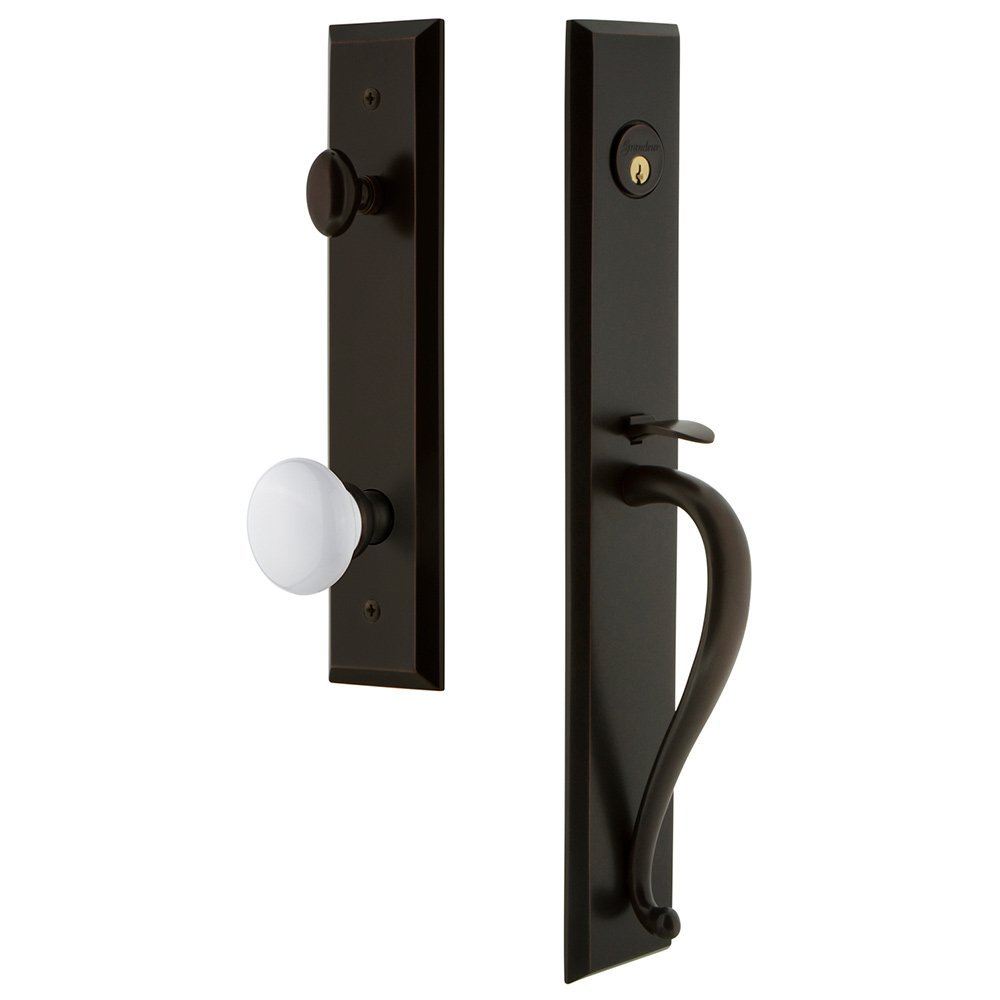 One-Piece Handleset with S Grip and Hyde Park Knob in Timeless Bronze