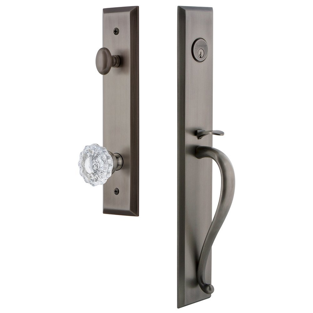 One-Piece Handleset with S Grip and Versailles Knob in Antique Pewter