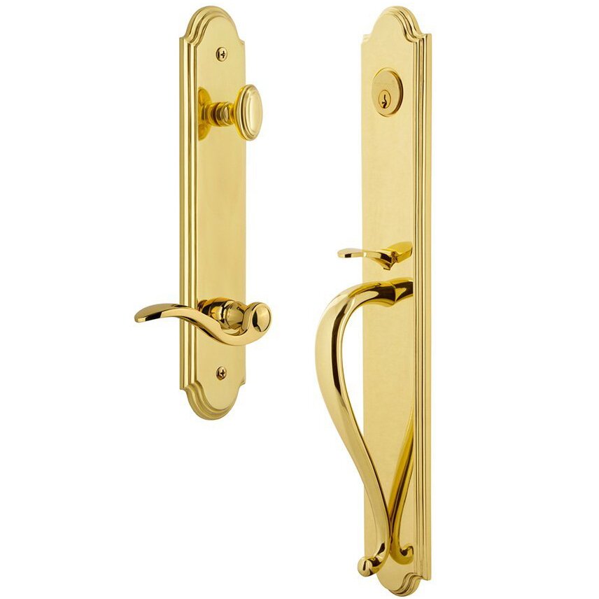 Arc One-Piece Handleset with S Grip and Bellagio Right Handed Lever in Lifetime Brass