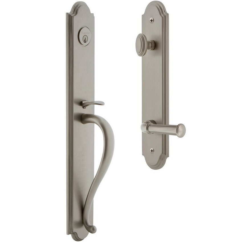Arc One-Piece Handleset with S Grip and Georgetown Left Handed Lever in Satin Nickel