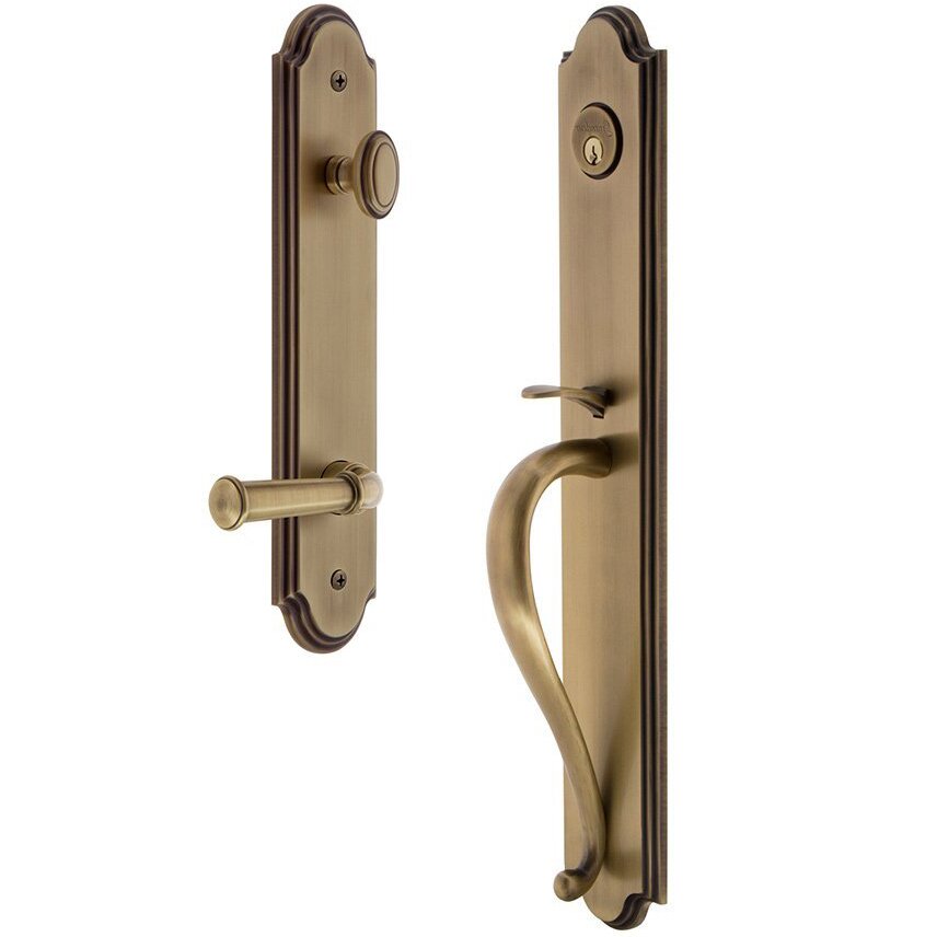 Arc One-Piece Handleset with S Grip and Georgetown Right Handed Lever in Vintage Brass