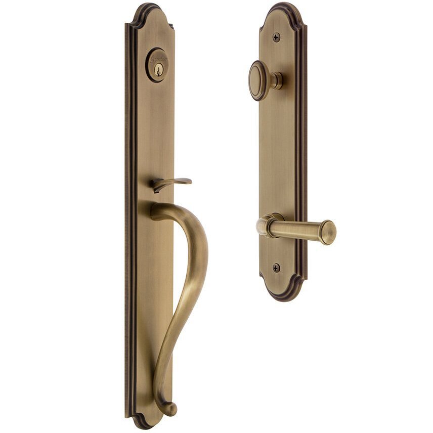 Arc One-Piece Handleset with S Grip and Georgetown Left Handed Lever in Vintage Brass