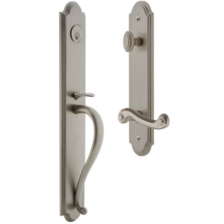 Arc One-Piece Handleset with S Grip and Newport Left Handed Lever in Satin Nickel