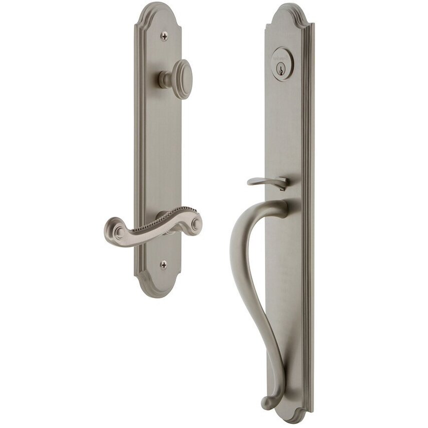 Arc One-Piece Handleset with S Grip and Newport Right Handed Lever in Satin Nickel
