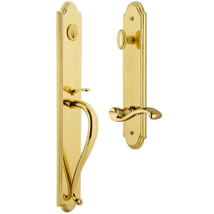 Arc One-Piece Handleset with S Grip and Portofino Left Handed Lever in Lifetime Brass